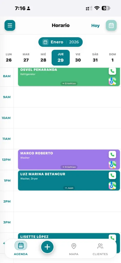 Agenda de citas para técnicos de reparación de electrodomésticos — HomiApp scheduling