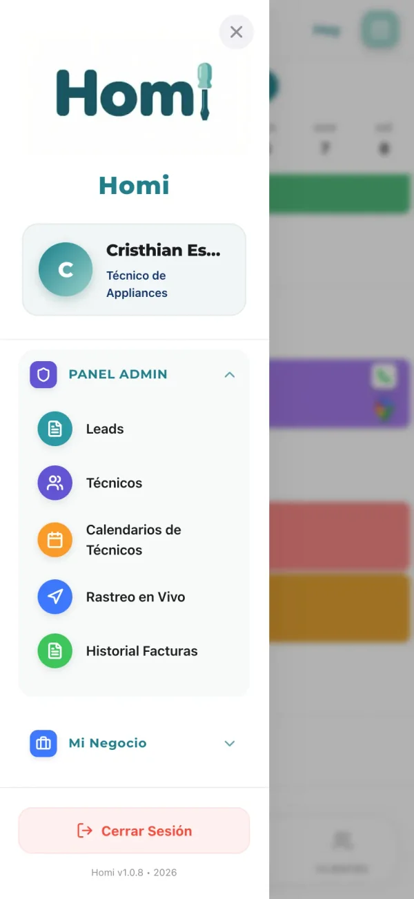 Panel de administración para empresa de electrodomésticos — HomiApp dashboard