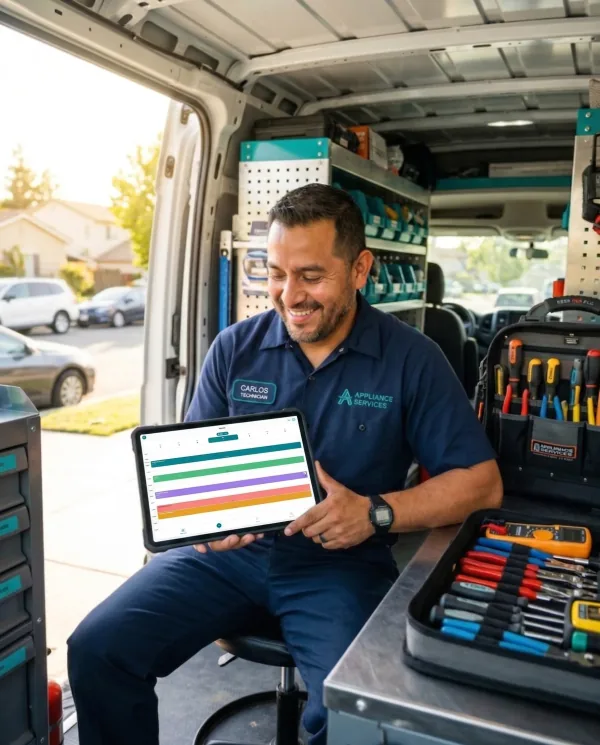 Técnico revisando su agenda de reparaciones en HomiApp desde tablet