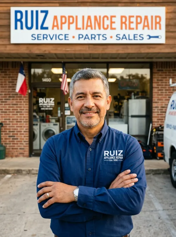 Dueño de negocio de reparación de electrodomésticos organizando su equipo